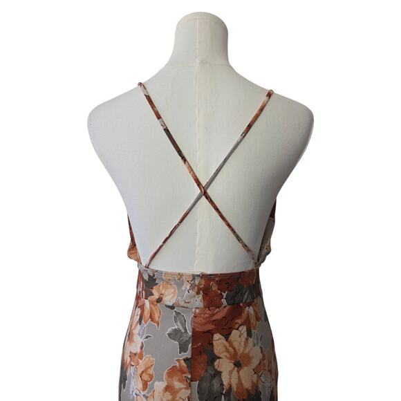 MISTY ROSE Taupe-Brown Silky Touch Criss-Cross Open Back Jumpsuit - Picture 3 of 4